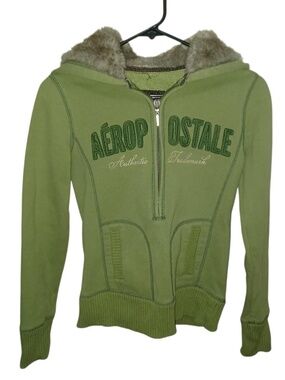 aeropostale green fur hoodie jacket
